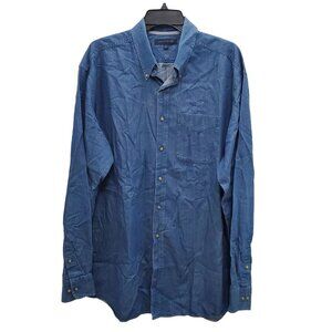Tommy Hilfiger Men's Vintage Blue Chambray Long‎ Sleeve Button Front Shirt 17 XL